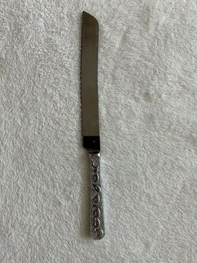 Vintage Challah Knife Silver Plated Stainless Blade Embossed In Honor of Shabbat